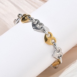 Золотой & Цвет Нержавеющей Стали 304 Браслеты из нержавеющей стали с сердечками для женщин, золотые и нержавеющая сталь цвет, 6-7/8 дюйм (17.4 см)