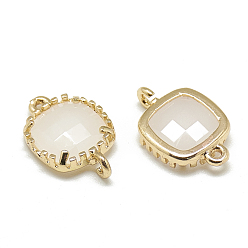 WhiteSmoke Glass Links connectors, with Golden Tone Brass Findings, Faceted, Square, WhiteSmoke, 15x9x3mm, Hole: 0.5mm