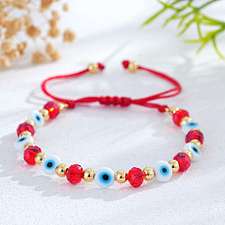 Белый Браслеты ручной работы из стекла, изготовленные методом выдувания стекла и украшенные гранеными стеклянными бусинами, символизирующими сглаз., регулируемые браслеты из латунного шнура с бусинами, белые, внутренний диаметр: 11.02 дюйм (28 см)