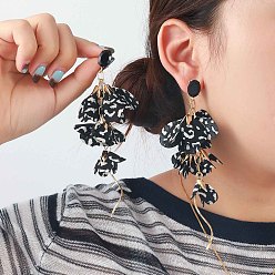 Черный Серьги-гвоздики в богемном стиле из сплава и ткани с леопардовым принтом, цветок, золотые, чёрные, 125x65 мм