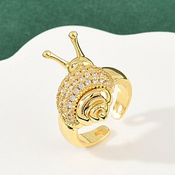 Настоящее золото 18K Латунные кольца из манжеты с прозрачным цирконием, без кадмия и без свинца, улитка, реальный 18 k позолоченный, 22.5 мм