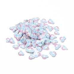Light Sky Blue Handmade Polymer Clay Cabochons, Polymer Clay Slices for Resin Crafts & DIY Projects, Rainbows with Clouds, Light Sky Blue, 5~5.5x5~6.5x0.5mm, about 500000pcs/1000g