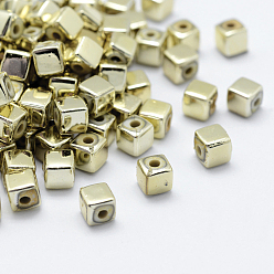 Plaqué Or Placage de perles en plastique écologiques, cube, plaqué or, 4x4x4mm, Trou: 1mm, environ800 pcs / 500 g