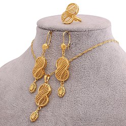 Золотой Номер 8 латунные ожерелья, серьги и кольца, золотые, ожерелья: 17.72 дюйм(450мм); серьги: 60мм; кольцо: регулируемое