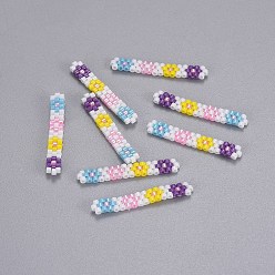 White Handmade Japanese Seed Beads, with Japan Import Thread, Loom Pattern, Rectangle, White, 28.5x4x2mm