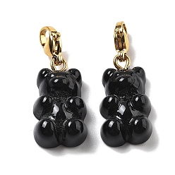 Черный Подвесные украшения из смолы в виде медведя, 304 украшения из нержавеющей стали с застежкой-клешней в виде лобстера, ионное покрытие (ip), реальный 14 k позолоченный, чёрные, 30.5 мм