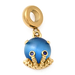 Синий 304 европейские подвески-шармы «кошачий глаз» из нержавеющей стали, подвески в виде осьминога с крупным отверстием и гагатовыми стразами, ионное покрытие (ip), золотые, синие, 25 мм, отверстие : 4.5 мм