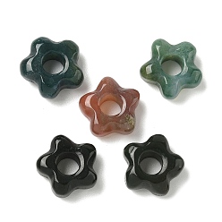 (RRHB277) Кристалл на подкладке из медово-бежевого цвета Природного индийского агата Европейский бисером, цветочные большое отверстие бусы, 14~15x14~15x5.5~6 мм, отверстие : 5 мм