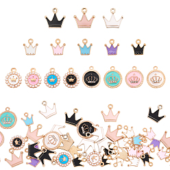 Mixed Color 4 Style Alloy Enamel Pendants, Crown, Light Gold, Mixed Color, 12~19.5x11~16x2~3.5mm, Hole: 1.5~2mm, 64pcs/box