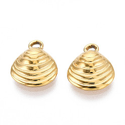 Настоящее золото 18K 304 прелести нержавеющей стали, шарм в форме ракушки, ионное покрытие (ip), реальный 18 k позолоченный, 11x9.5x3 мм, отверстие : 1.5~1.6 мм