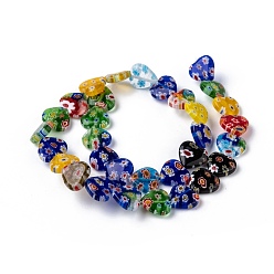 Coloré Millefiori main brins coeur en verre de perles, colorées, 12x12x3.5mm, Trou: 1mm