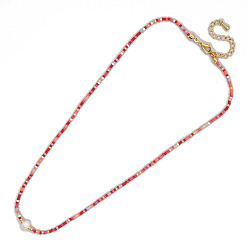 Red Bohemia Style Glass Seed Bead and Pearl Beaded Necklaces for Women, with Stainless Steel Findings, Red, 20.08~31.50 inch(51~80cm)