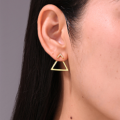 Золотой Серьги-гвоздики из латуни с прозрачным кубическим цирконием в форме полого треугольника, золотые, 16x19 мм