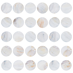 Кремово-белый 30 шт. плоских круглых подвесок из натуральных пресноводных ракушек, кремово-белые, 44~46x3 мм, отверстие : 2 мм