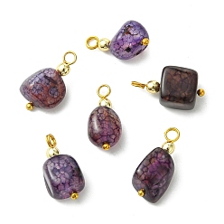 Индиго Подвески из натурального агата (окрашенного и подвергнутого термической обработке), обработанного методом галтовки., самородки прелести, с синтетической немагнитной гематитовой бусиной, нанесенной методом гальванического покрытия, и латунными петлями., золотые, индиговые, 17~18x7~10x7~9.5 мм, отверстие : 2 мм