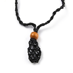 Black Necklace Makings, with Wax Cord and Wood Beads, Black, 28-3/8 inch(72~80cm)