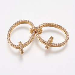 Золотой Латунь микро проложить кубический цирконий звенья кольца, овальные, прозрачные, золотые, 46x15x2 мм, отверстие : 2x3 мм
