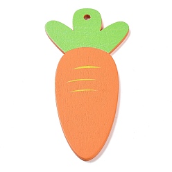 Carrot Easter Theme Single Face Printed Wood Pendants, Easter Charms, Carrot, 99.5x50x3mm, Hole: 4mm