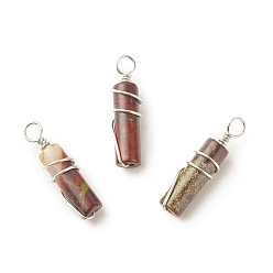 Кровь драконов Натуральные подвески для крови дракона, из экологически чистой латунной проволоки с платиновым покрытием, колонка, 19.5~20x5~5.5 мм, отверстие : 2.4~2.7 мм