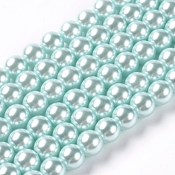 Light Cyan Eco-Friendly Dyed Glass Pearl Round Beads Strands, Grade A, Cotton Cord Threaded, Light Cyan, 6mm, Hole: 0.7~1.1mm, about 72pcs/strand, 15 inch