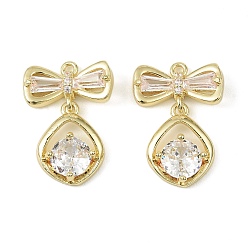 Настоящее золото 14K Латунные микро проложить кубического циркония подвески, без кадмия, без никеля и без свинца, бантом, реальный 14 k позолоченный, 19x13x4 мм, отверстие : 1.2 мм