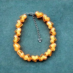 Оранжевый День святого Валентина акриловые бусины в бусинах бисерные ожерелья в форме сердца с цепочками на концах из сплава, платина, оранжевые, 12.99 дюйм (33 см)