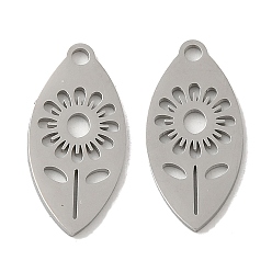 Нержавеющая Сталь Цвет Не тускнеющие 304 подвески из нержавеющей стали, лазерная резка, конский глаз с подвеской в виде цветка, цвет нержавеющей стали, 18.5x9x1 мм, отверстие : 1.6 мм