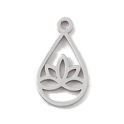 Нержавеющая Сталь Цвет Не тускнеющие 304 подвески из нержавеющей стали, лазерная резка, слезинка с подвеской в виде лотоса, цвет нержавеющей стали, 13x7x1 мм, отверстие : 1 мм