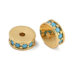 Светло-Синий Стойки обшивки латунь микро проложить кубического циркония бусы, без свинца и без кадмия, долговечный, реальный 18 k позолоченный, круглые, голубой, 7x2.5 мм, отверстие : 1.5 мм