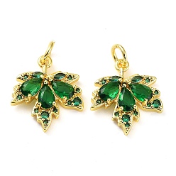 Настоящее золото 18K Подвески из латуни с покрытием из прозрачного кубического циркония, долговечный, без кадмия и без свинца, с прыжковых колец, лист, реальный 18 k позолоченный, 19.5x17x3.5 мм, отверстие : 4 мм