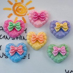 (52) Непрозрачная лаванда Непрозрачные кабошоны из смолы, сердце с бантом, с блеском порошок, разноцветные, 22x25x11 мм