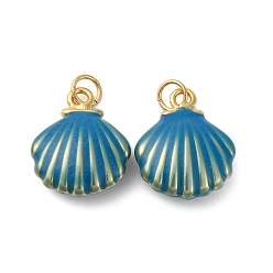 Стально-синий Латунь эмаль подвески, стойки покрытие, долговечный, с целью перехода в кольце, без кадмия и без свинца, шарм в форме ракушки, реальный 18 k позолоченный, стальной синий, 19x15.5x6 мм, отверстие : 3.5 мм