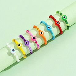 (52) Непрозрачная лаванда Стеклянные кольца для женщин, злые глаза, разноцветные, внутренний диаметр: 18 мм, 8 шт / комплект