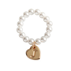 Letter J Пластиковые кольца с имитацией жемчуга и сплавом, золотые, буква J, 20 мм