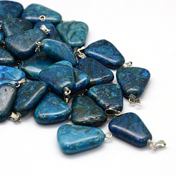 Natural Agate Trapezoid Dyed Natural Gemstone Pendants, with Platinum Tone Brass Findings, 24~25.5x16.5~17x5~6mm, Hole: 2x7mm