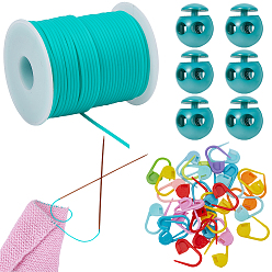 Морско-зеленый 30шт. Экологически чистые держатели для маркеров для вязания и крючком из АБС-пластика, в комплекте: 1рулон синтетического резинового шнура и 6пластиковые фиксаторы шнура, цвета морской волны, 22x11x3 мм, штифты : 1 мм