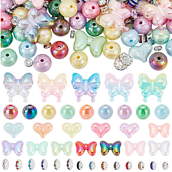 (52) Непрозрачная лаванда 250 шт. наборы бусин для изготовления украшений своими руками, в комплект входят акриловые бусины и латунные разделительные бусины со стразами., разноцветные, 7~30x7~29x3.2~15 мм, отверстие : 1.8~3 мм