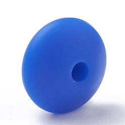 Medium Blue Food Grade Eco-Friendly Silicone Beads, Chewing Beads For Teethers, DIY Nursing Necklaces Making, Rondelle, Medium Blue, 12x6~7mm, Hole: 2mm