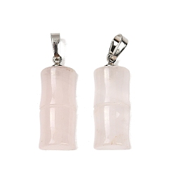 Платина Природного розового кварца подвески, подвески из бамбуковых палочек с латунными дужками, платина, 26.5x10x6 мм, отверстие : 7x4 мм