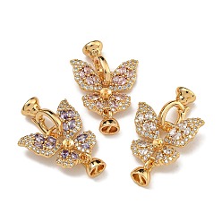 (52) Непрозрачная лаванда Латунные микро проложить кубического циркония раз за застежками, без никеля , бабочка, разноцветные, 29x18.5x6 мм, отверстие : 4 мм