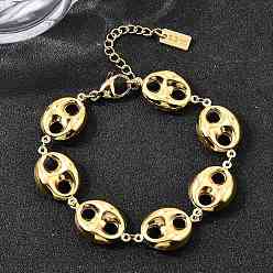 Золотой 304 браслеты из нержавеющей стали ссылка для женщин, овальные, золотые, 7-3/8 дюйм (18.7 см)