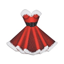 Красный Печатные акриловые подвески, рождественское платье принцессы, красные, 35.5x39x2.5 мм, отверстие : 1.6 мм