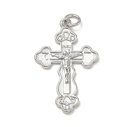 Platinum Easter Brass Pendants, Crucifix Charms, Cadmium Free & Lead Free, Rack Plating, Long-Lasting Plated, Platinum, 30x19x2mm, Hole: 3.5mm