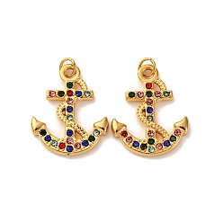 Разноцветный 304 из нержавеющей стали горный хрусталь подвески, амулет якоря и руля, с целью перехода в кольце, ионное покрытие (ip), реальный 18 k позолоченный, красочный, 21x12.5x2.5 мм, отверстие : 2.5 мм