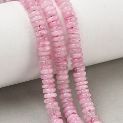 Pink Teñidos naturales blancas perlas de jade hebras, rondelle lisa, rosa, 6.5x2 mm, agujero: 1.1 mm, sobre 167 unidades / cadena, 14.76'' (37.5 cm)