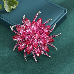 Темно-Розовый Брошь из блестящего сплава со стеклянными булавками для женщин и девочек, цветок, темно-розовыми, 63 мм