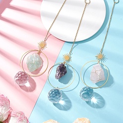 Смешанные камни 3 шт. самородков натурального аметиста, флюорита, розового кварца и стекла, круглых подвесных ловцов солнца, с 304 цепями из нержавеющей стали и подвесками-солнечными соединителями из латуни, 265 мм, отверстие : 10 мм