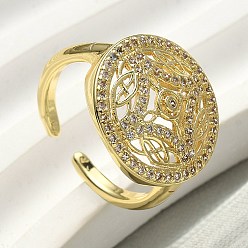 Настоящее золото 18K Манжеты из латуни с микро паве кубический цирконий для женщин, стойки покрытие, плоские круглые с ромбами, долговечный, без свинца и без кадмия, реальный 18 k позолоченный, 17 мм