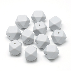 Light Grey Food Grade Eco-Friendly Silicone Beads, Chewing Beads For Teethers, DIY Nursing Necklaces Making, Faceted Cube, Light Grey, 14x14x14mm, Hole: 2mm