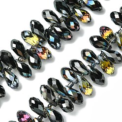 Черный Прозрачные стеклянные бусины гальваническим пряди, с половиным покрытием цвета радуги, граненые, слеза, чёрные, 13.5x6.5 мм, отверстие : 1 мм, около 98~99 шт / нитка, 18.11 дюйм (46 см)